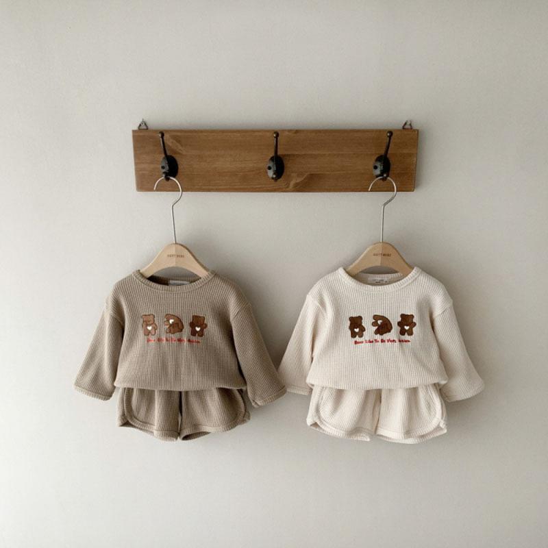 Letni zestaw ubranek dla niemowląt dla chłopców i dziewcząt z długim rękawem, waflowa koszulka + spodenki, 2 sztuki, swobodny strój, bawełniany garnitur dla dzieci