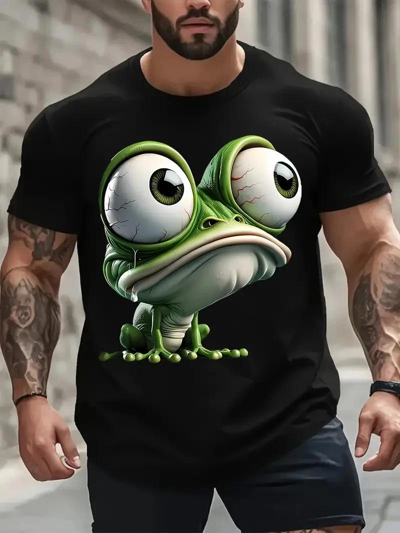 [Funny Frog Graphic Tee] Plus Size Men s Big Eyes Frog Graphic Tee | Soft Breath XXL
