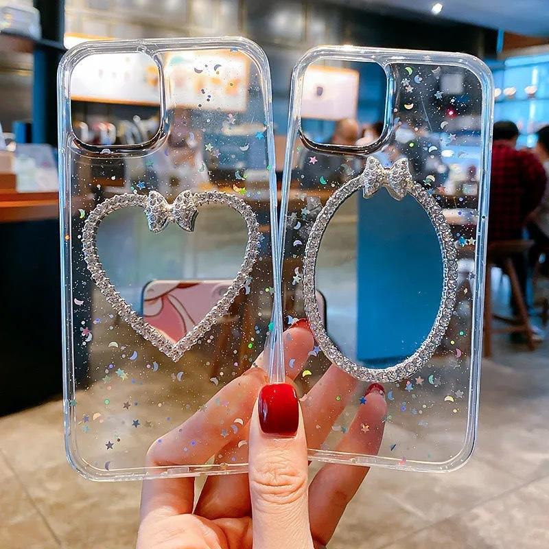 Apple 17Promax Phone Case For Iphone 16 Transparent 15 Glitter Xs Makeup Mirror 14Plus Rhinestones