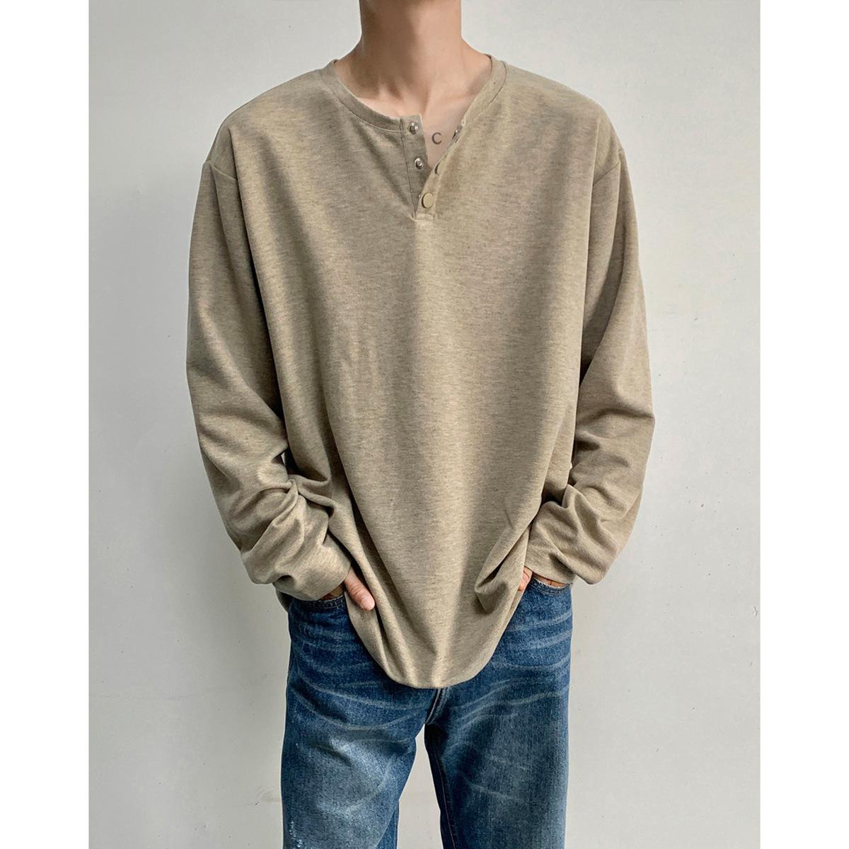 

Autumn New Bottom Shirt Men s Large Size Versatile Crew Neck Long Sleeve T-Shirt Loose Shoulder T-Shirt M хакі