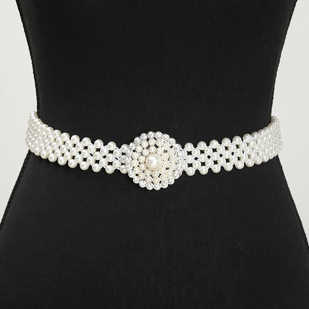 Ceinture simple à cordon de serrage avec élastique à la taille et perle pour femme