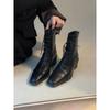 Cowhide version~ Wedge heel heightening thin boots British style Martin boots women's head thick sole retro lace-up elastic short boots