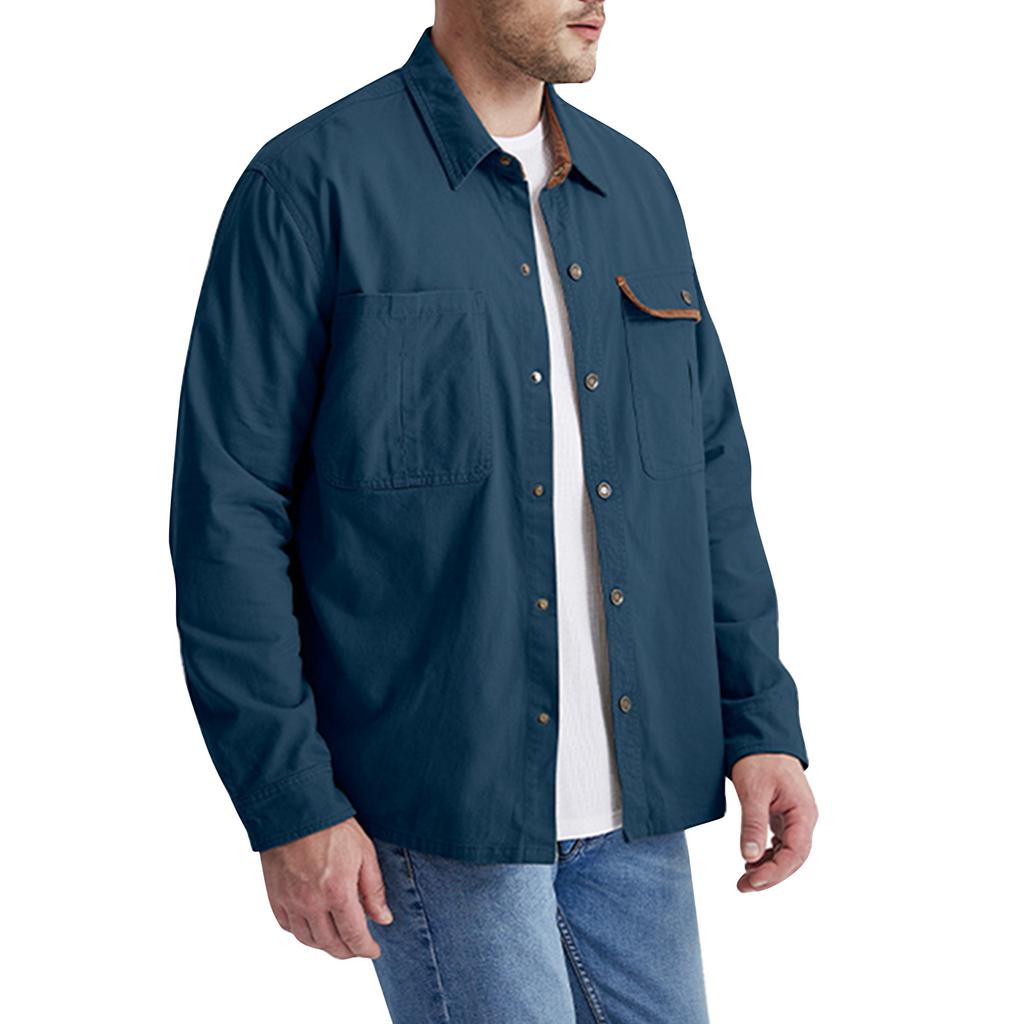 Men's Solid Pocket Work Shirt Men's Casual Fashion Trucker Shirt
