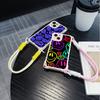 Ae88 Lovely Smiley Art Soft Phone Cases for iPhone 16 15 14 13 12 11 Pro Max XR with Wrist Strap Lanyard Corner Protection Back Cover
