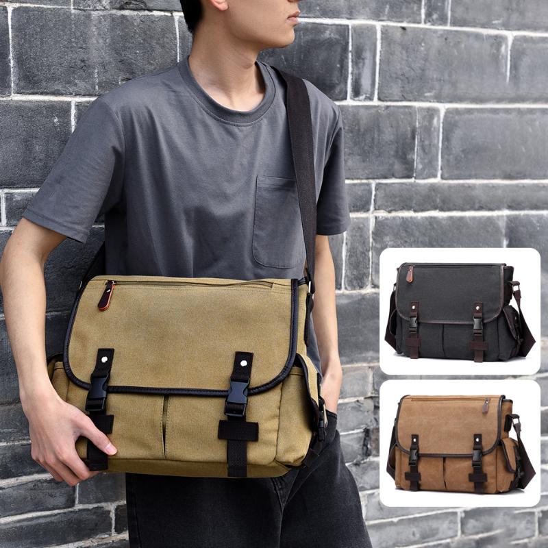 Retro Canvas Crossbody Bag for Men Large Capacity Messenger Shoulder Bag Multi Pocket Briefcase Satchel