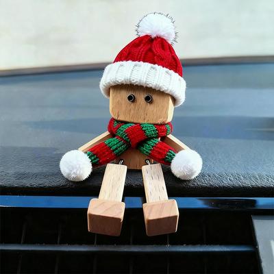 Christmas Shaking Man Statue Wooden Man Figurines With 12 Replacement Expression Unique Car Dashboard Decoration Ornament