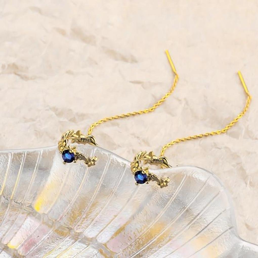 Women's Daily Blue Bead Leaf Ear Cuff Earrings