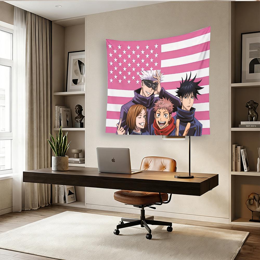 J-Jujutsu K-Kaisen American Flag Tapestry - Anime Wall Hanging for Bedroom/Living Room/Dorm, JJK Fan Gift Home Decor