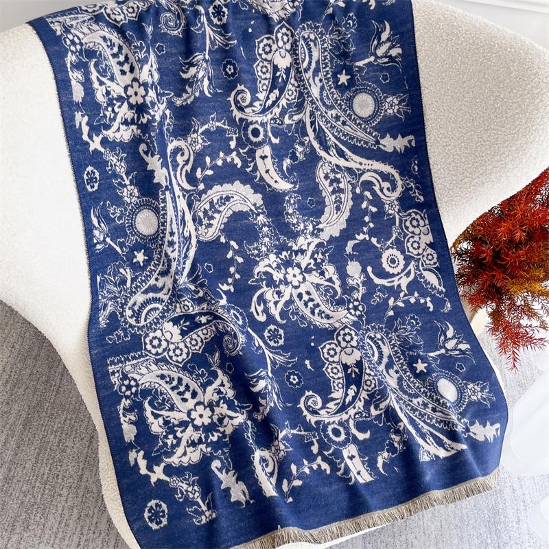 Luxury Ethnic Autumn Cashmere Pashmina Shawl for Women Wrap Warm Lady Winter Scarves Jacquard Design Print Foulard Stoles Scarf