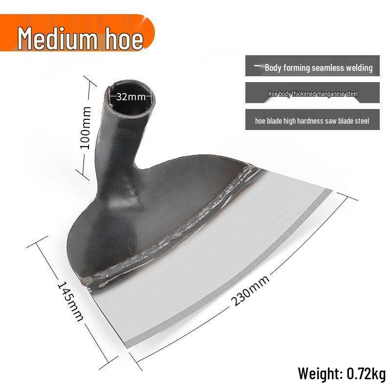 Dual-Use Agricultural Tool: Manganese Steel Hoe Blade with Solid Wood Handle for Tilling and Soil Loosening