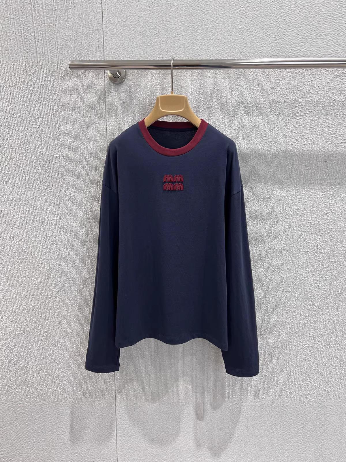 Nanyou Women s High Version 26: Early Spring Embroidered Color Block Cotton Pullover Small темно-синий