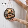 Vintage Witch And Bat Plaque Halloween Wooden Sign, Round Hanging Pendant with Lanyard, Retro Distressed Rustic Wall Decor Wood Skeleton/Pumpkin/Clown