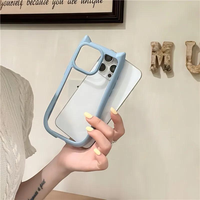 Lovely Animal Cute Cartoon Cat Ear Clear Phone Case for IPhone 15 14 13 12 Pro Max 11 IPhone13 IPones I15 Silicone Bumper Cover