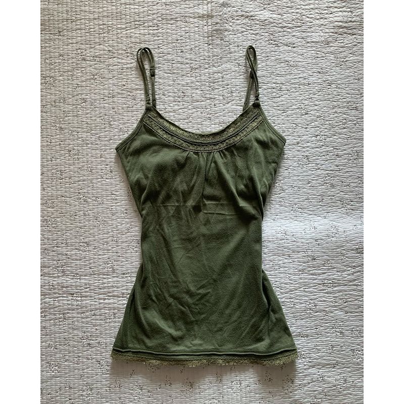 

Seeya Homemade Original Green Suspenders Vest for Women Spring and Summer 2025 New Arrival Lace Patchwork Design Blouse Green S