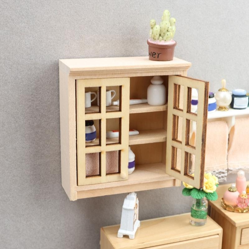Wall Mounted Mini Cabinet Model Dollhouses Accessories For Bedroom Kitchen Living Room Tiny House Decoration
