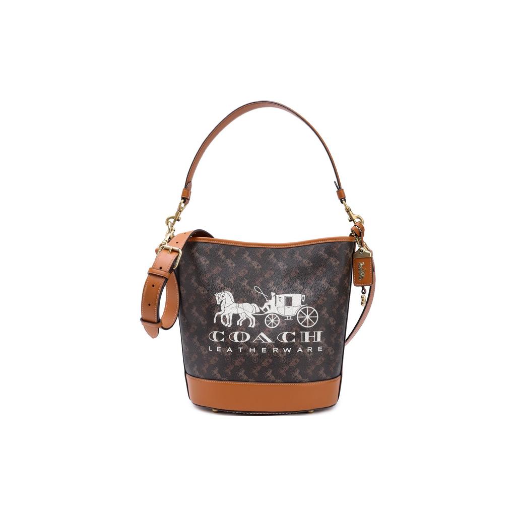 Coach Dakotah 34 Carriage Pattern Interior Zipper Pocket Coated Canvas With Fine Calfskin Bucket Bag Tote Shoulder Crossbody Bag Large CH733-B4TXN