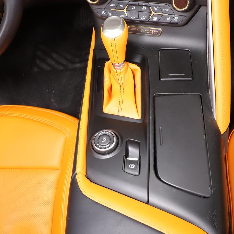 ABS Red/carbon Fiber For Chevrolet Corvette C7 2014- Car Center Gear Shift Panel Cover Trim Sticker Auto Accessories