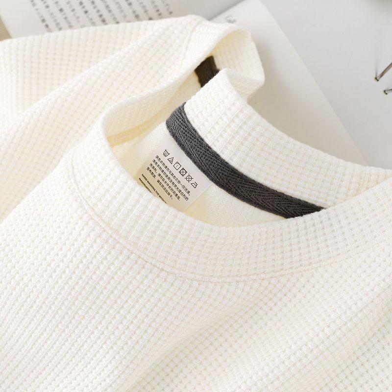 

Unisex Waffle Knit Round Neck Short Sleeve T-Shirt, Japanese Style, Loose Fit, Perfect for Summer. 5XL (180-200 jin) білий