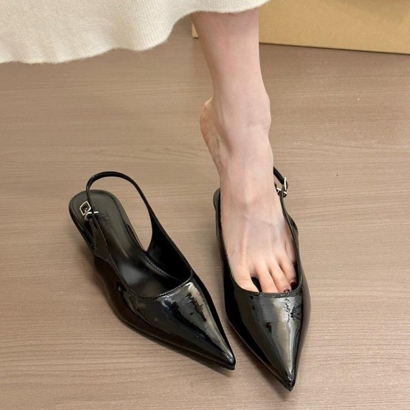 Fashion 2025 New Fashion Patent Leather Pointed Toe Women Pumps Elegant Low Heels Sandals Casual Dress Street Style Shoes