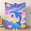 Fflannel Blanket 1pc Illustration Of A Blue Dolphin Soft Comfortable and Warm This Nap Blanket/sofa Blanket Is Suitable for All Se
