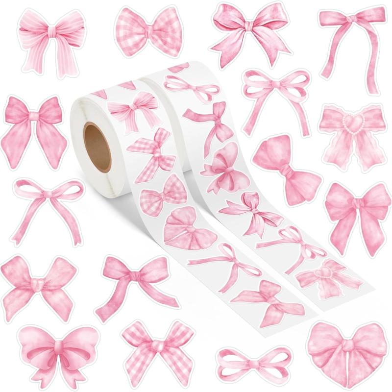 500 ark Tegneserie Sløyfe Klistremerker Rosa Sløyfe Forseglingsklistremerker Kreative DIY Dekorasjonsklistremerker Barn Belønningsetikett Gaver