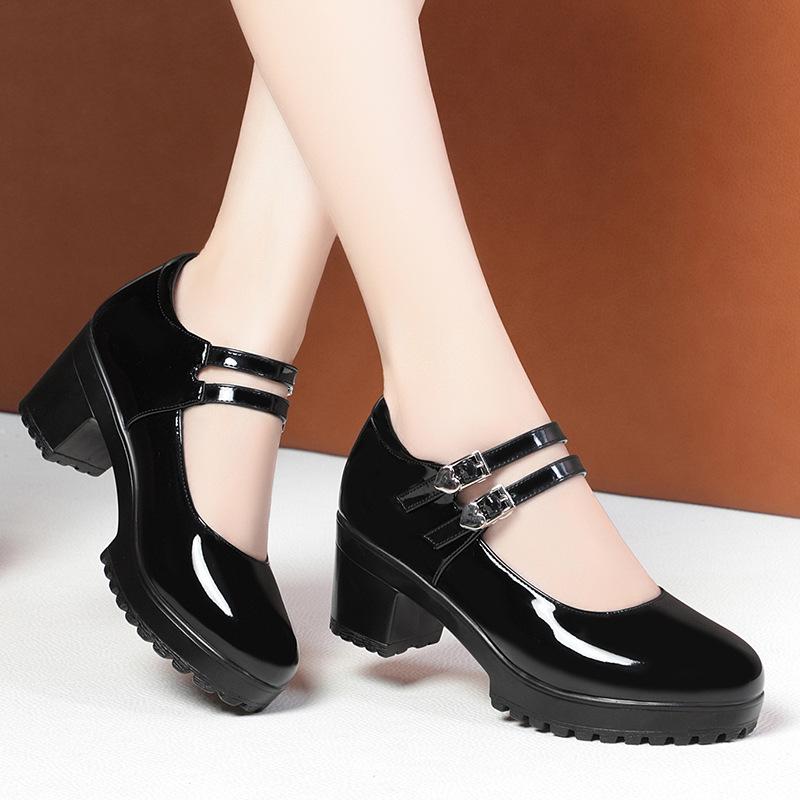 fashion Vintage Shallow Soft Leather Shoes Block High Heels Mary Jane 2024 Thick Platform Pumps For Office Mom Elegant Wedding Party