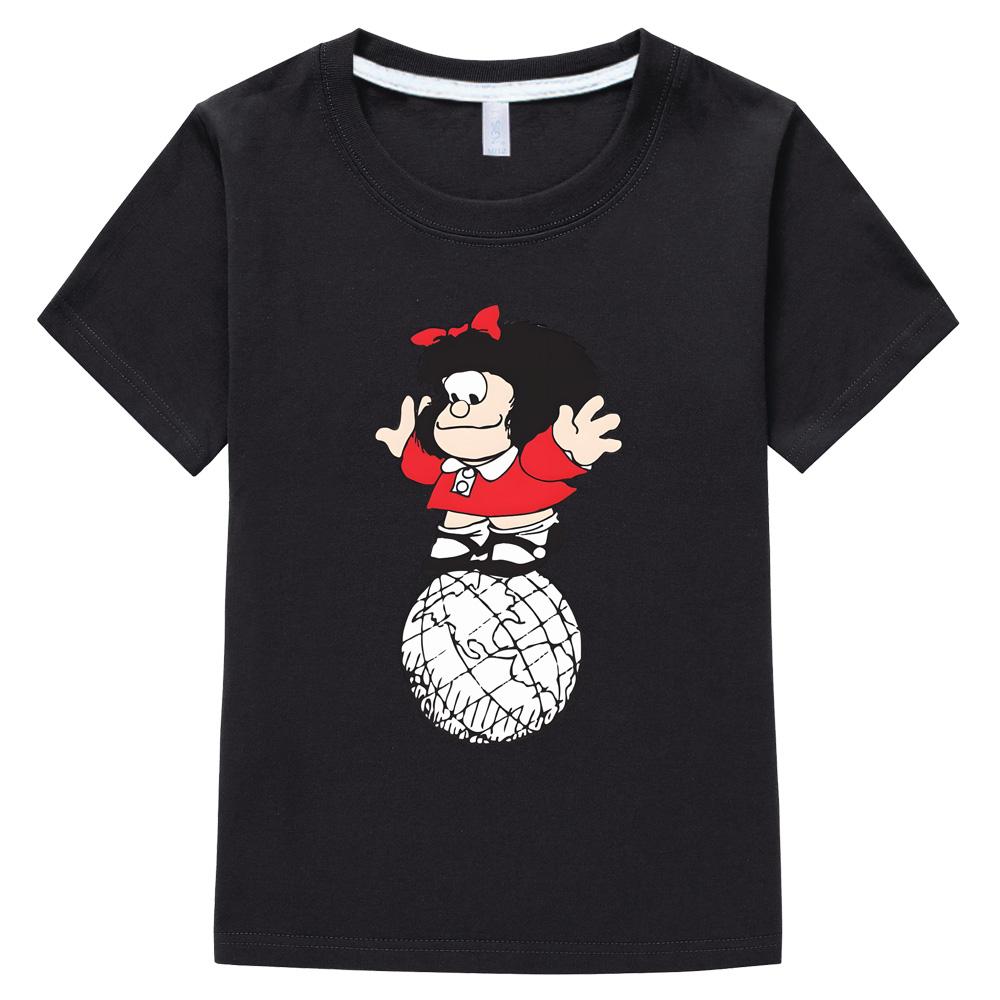 Summer new style 100% Cotton T-shirt Mafalda Comic Boy Cartoon Print Tops Kids Clothes Girls One Piece Print Anime O-neck Tees Cute T-shirt