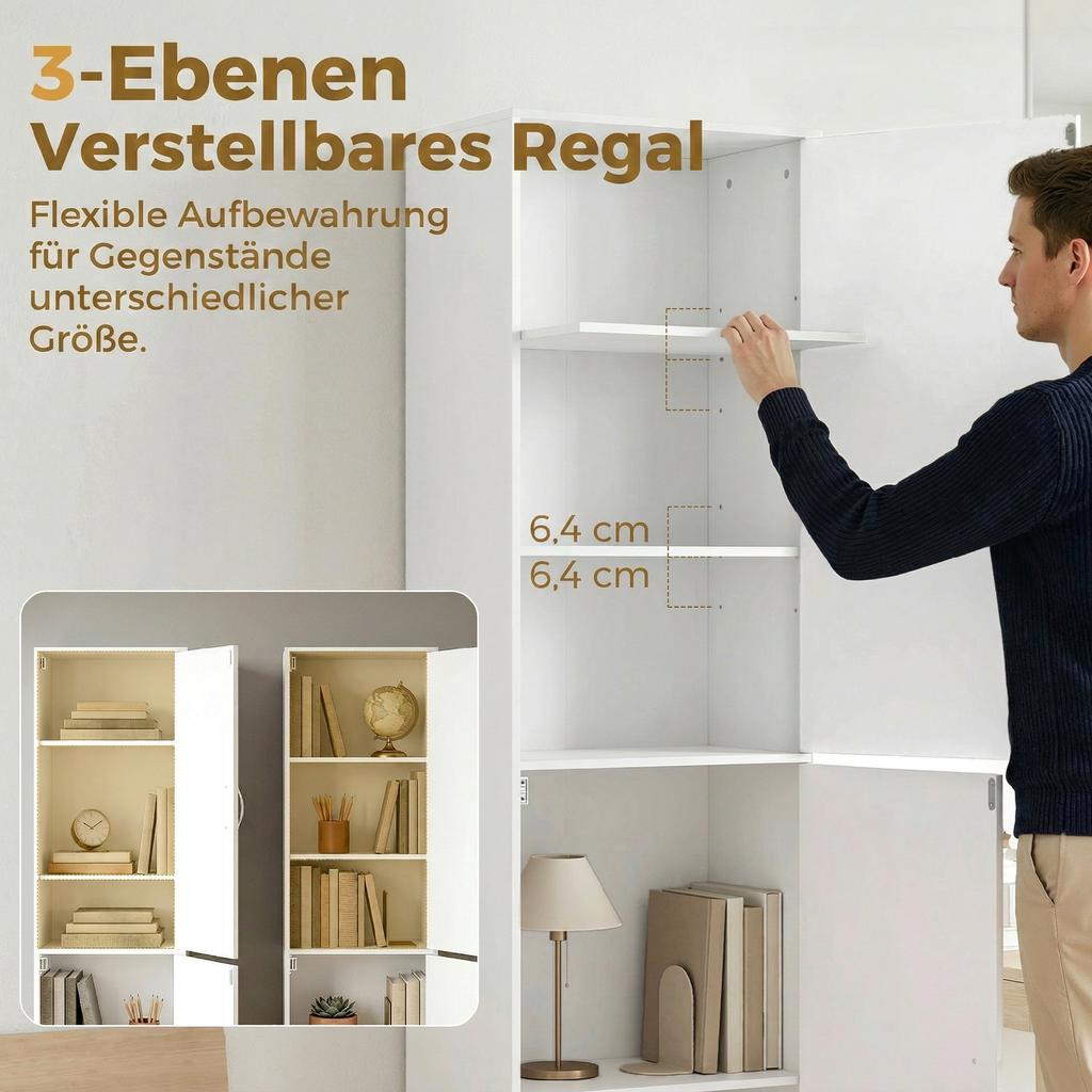 180 cm Tall Bookshelf, Modern 5-Tier Shelf with Adjustable Shelves, Freestanding Storage Cabinet, White