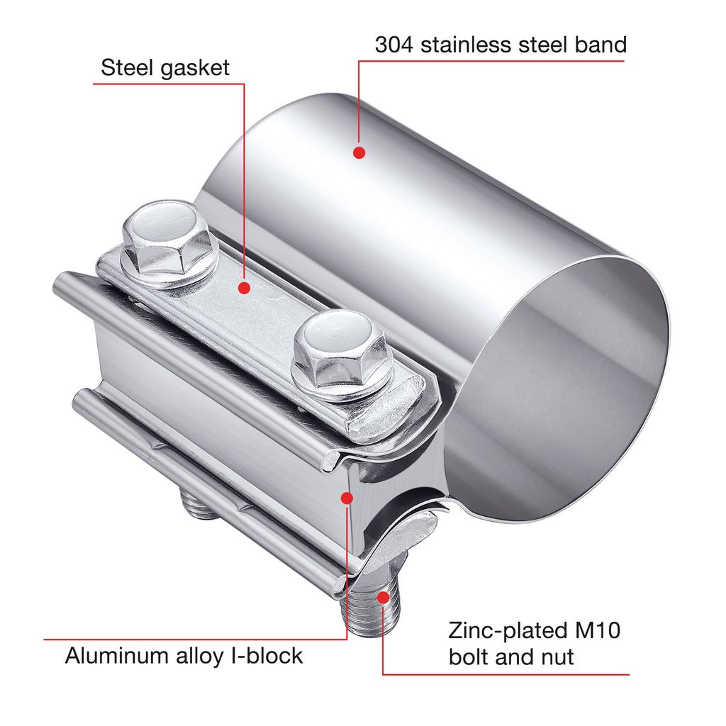 2.25 Inch Exhaust Muffler Clamp Stainless Steel Butt Joint 2pcs Sleeve Catalytic Converters Exhaust Band Clamp