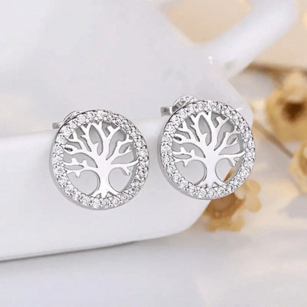 1 Pair of Life Tree Fashionable, Simple and Elegant Fashion Earrings, Lightweight and Luxurious Synthetic Zircon, Suitable for Daily Wear