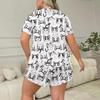 Yaz Büyük Beden 3XL 4XL 5XL Kısa Kollu Üstler ve Şortlar Pijama Takımı Günlük Bol Karikatür Baskılı Beyaz Kadın Pijamaları Uyku Giyim Takımı Ev Giyim