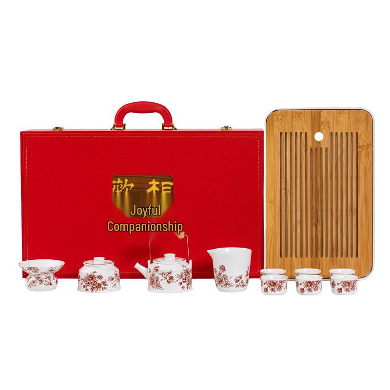 Chinese Engagement Bride's Tea Set: Teapot, Teacups, Tray - Newlywed Gongfu Gift Box
