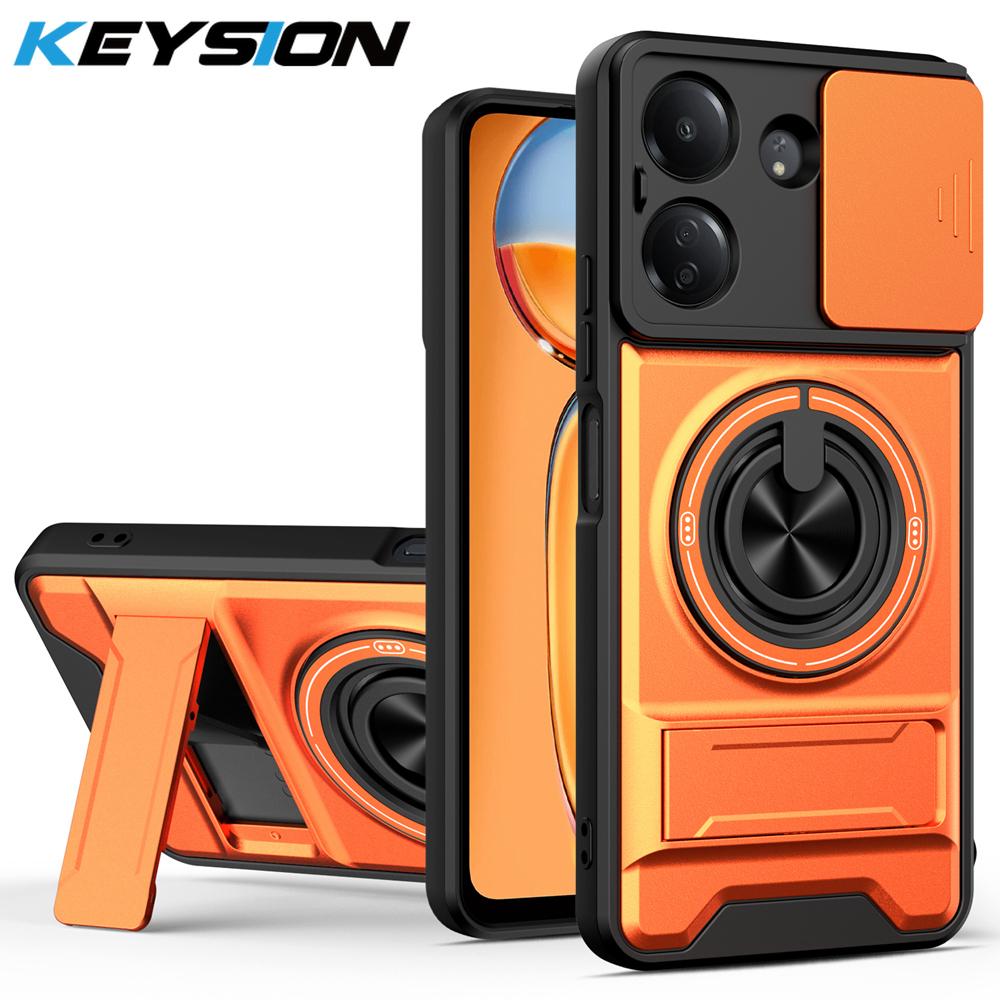 KEYSION Magnetic Phone Case for Redmi 13C Slide Camera Protection Upright Kickstand Shockproof Back Cover for Xiaomi POCO C65