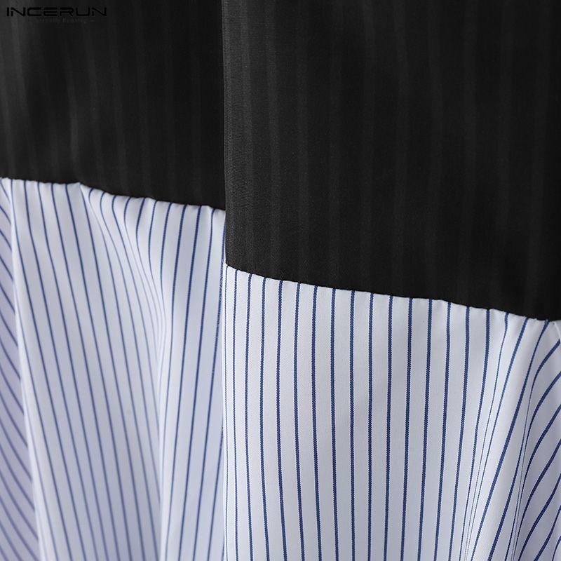 INCERUN Men Zip-up Waist Casual Striped Long Baggy Lantern Pants Trousers