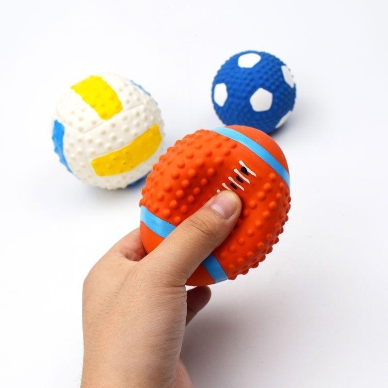 Latex Squeaky Football Dog Toy Textured Teeth Cleaning Chew Ball Interactive Pet Toy for Small Medium Dogs