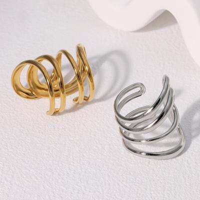 Stainless Steel Fashion Waterproof Open Ring Vintage Geometric Irregular Line Rings for Women Men Party Gift Temperament Jewelry