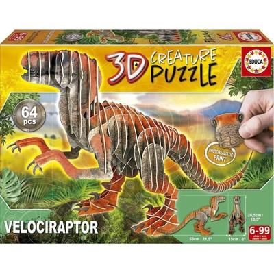 3D Puzzle - EDUCA - Velociraptor - Cartoons and Comics - Less Than 100 Pieces - Orange