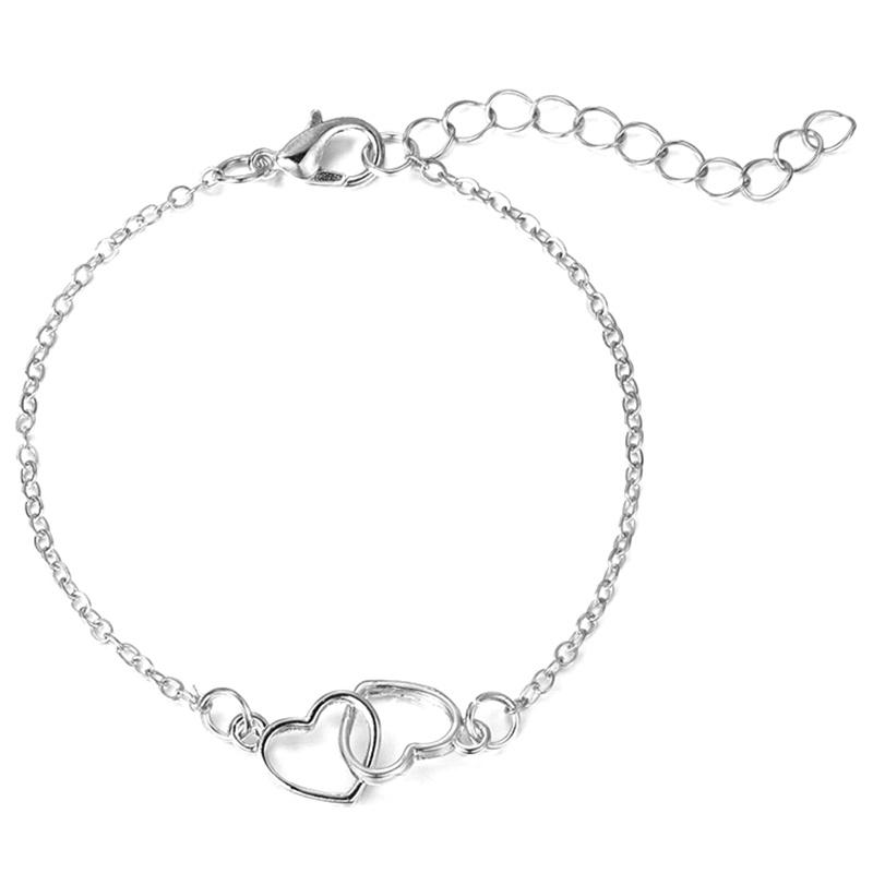 

Двойной браслет в форме сердца для женщин, регулируемый браслет, романтическая свадебная вечеринка, ювелирный подарок серебряный