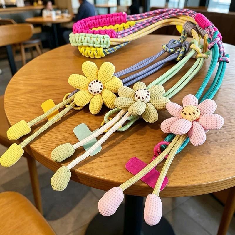 1Pcs Cute Flower Decor Adjustable Phone Lanyard Durable Braided Strap For Daily Outing Shopping Travel Anti Lost Accessory