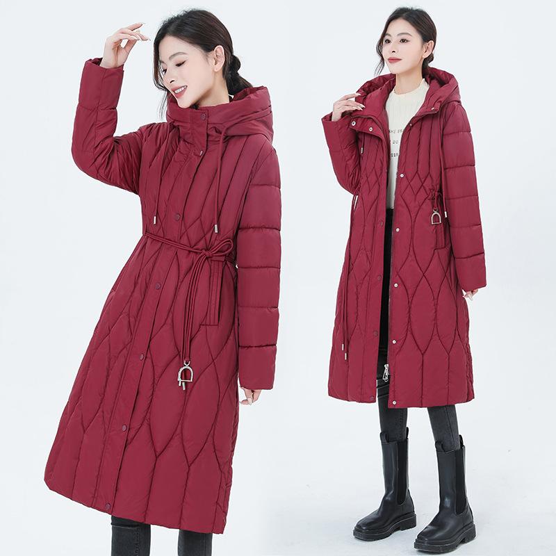 Diamond-shaped Plaid Small Fragrance Down Cotton Jacket Women's 2025 Winter Wear New Mid-length Over-the-knee Plus-size Slim Padded Jacket