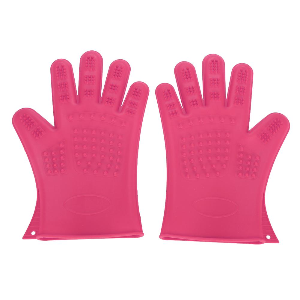 Silicone Waterproof Pet Bathing Brush Grooming Massage Gloves Dog Hair Comb Rose Red