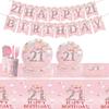 Cute Pink 21st Birthday Party Supplies Disposable Tableware Set With Banner Napkins Cups Plates And Utensils