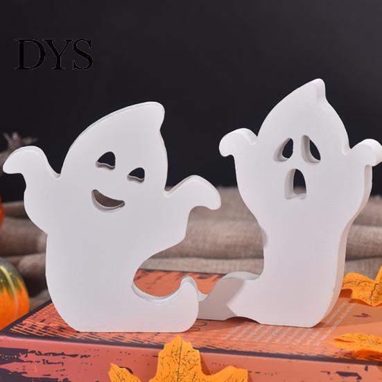 Cute Halloween Room Decor Ghost Wooden Table Sign, Spooky White Standing Modern Farmhouse Accents Block Sign for Holiday Tiered Tray Centerpiece,