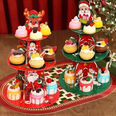 Christmas Cupcake Stand for Holiday Parties Cupcake Holder 3 Tier Dessert Tower Tray for Donut Candy Treat Dessert Pastry Cookie
