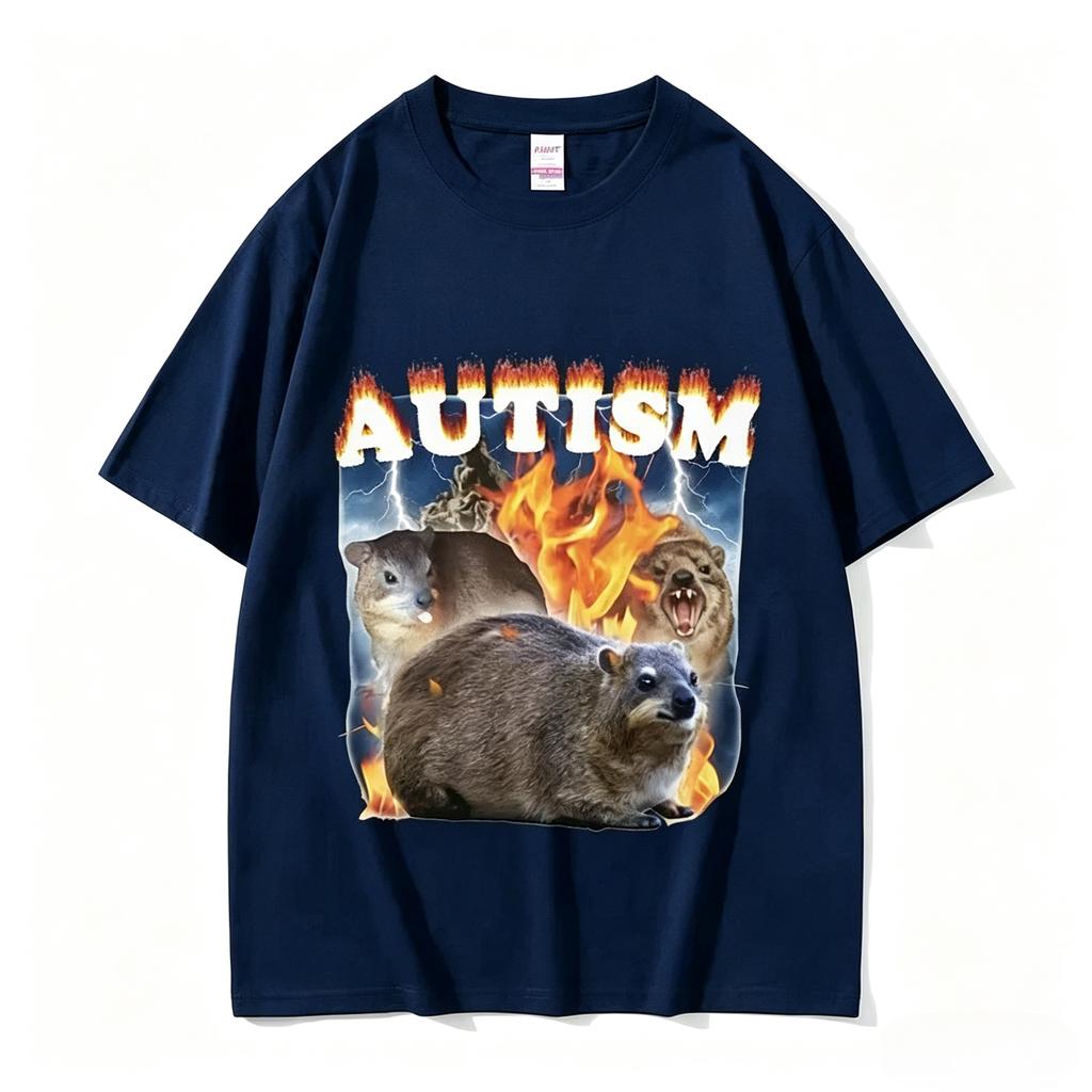 Funny Autism Hyrax Meme Tshirt Unisexs Crew Neck High Quality Tee Unisex Vintage Harajuku Loose Pure Cotton Streetwear Tops