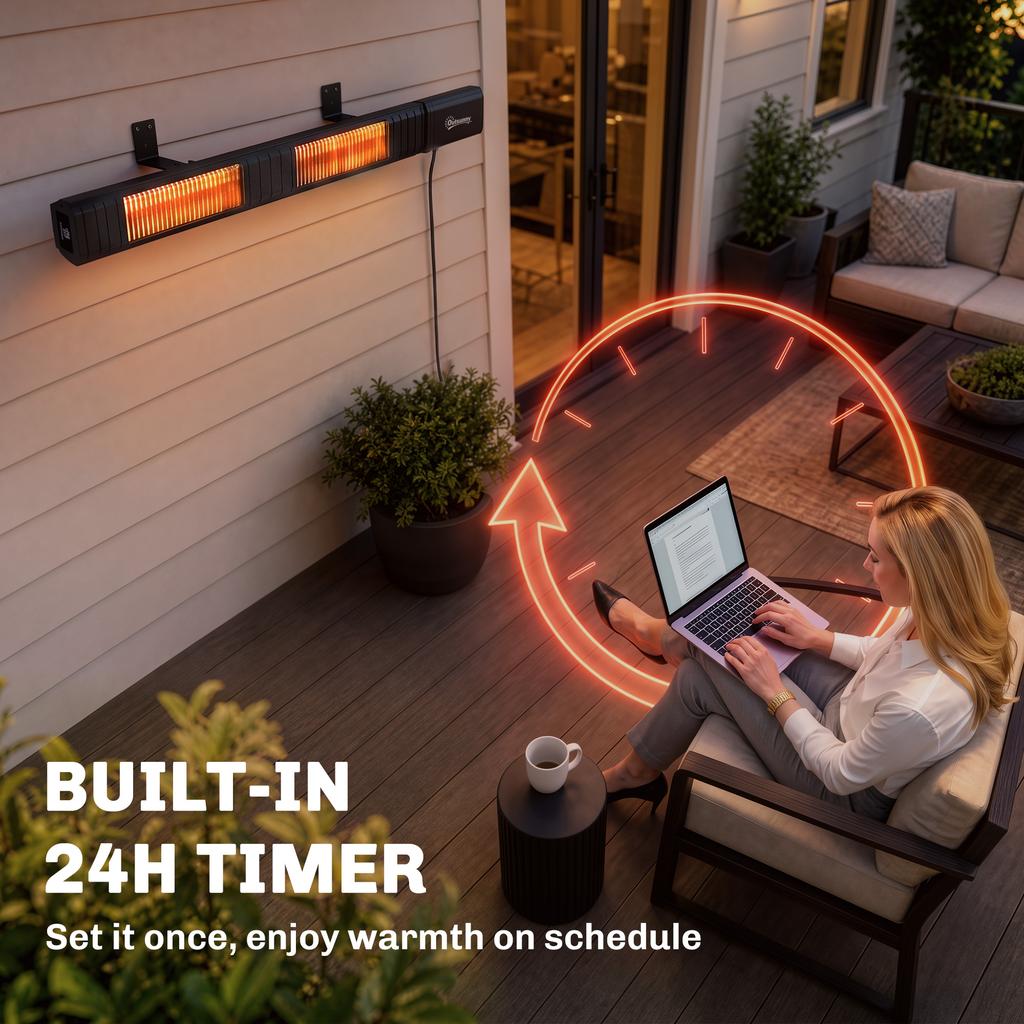 3000 W Electric Infrared Patio Heater, Wall Mounted IP65 Garden Heater with 9 Heat Settings, 24 H Timer, Black