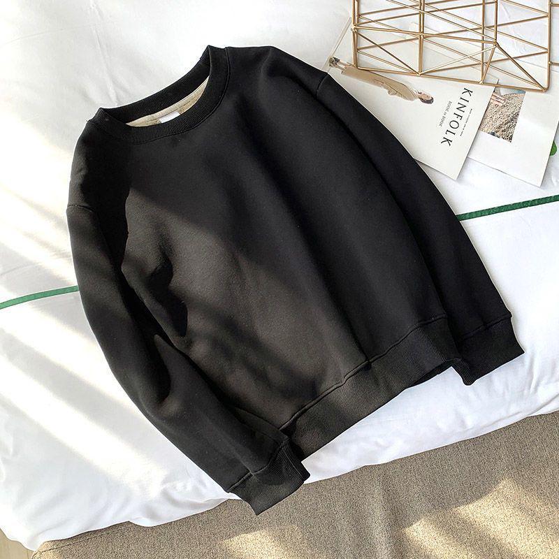 Women's Loose Lambswool Sweatshirt - Korean Style Casual Plus Velvet Thick Top for Autumn/Winter 2023.