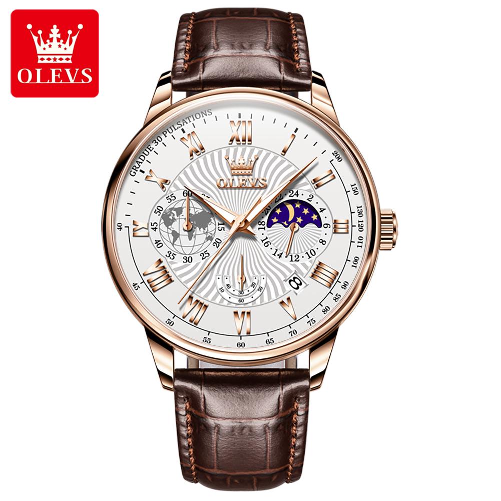 Olevs 2893 Oem Custom Hot Business Brand Moon Phase Luminous Waterproof Chronograph Watches Men Luxury Men's Quartz Watch