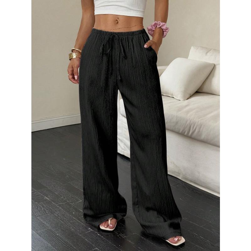 YYFS Women's Fashion Casual Solid Color Print High Waist Trousers Pants & Capris