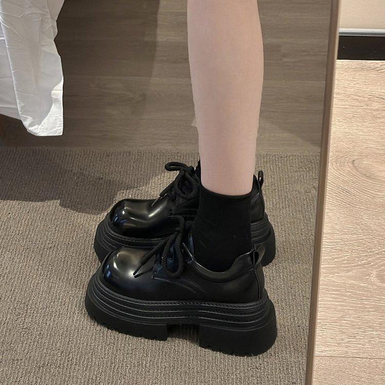 [Ushilai] British-style Glossy Small Leather Shoes for Women's Winter 2025 New Platform Casual Versatile Loafers